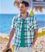 Chemise d'été à carreaux homme - vert marine blanc