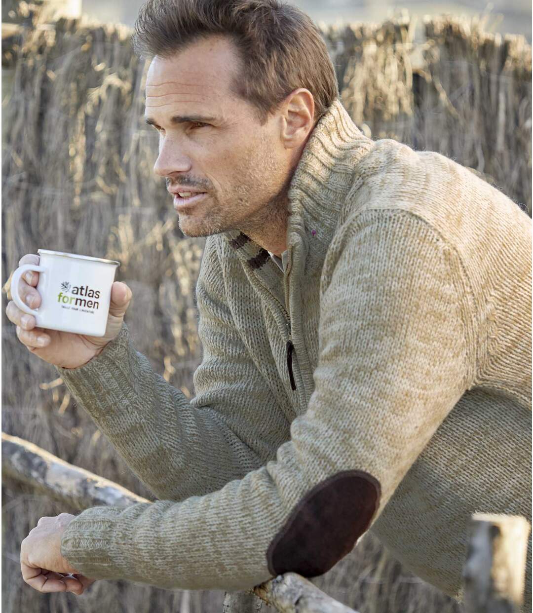 Melierter Strickpullover mit Troyerkragen-3