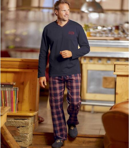 Men's Tartan-Style Pyjama Set - Red Navy