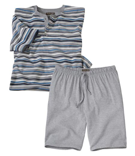 Men's Pyjama Short Set - Striped Grey