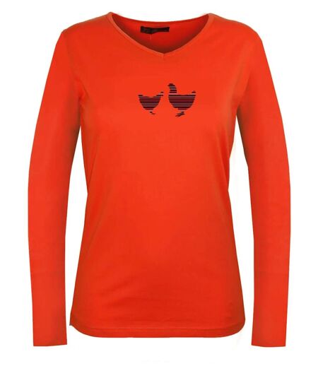 Tee-shirt MAYFLOWER NAPOLI1 orange à sérigraphie poule : confort et peps animalier