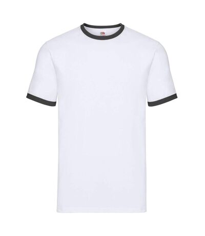 Mens Ringer T-shirt White Black Fruit Of The Loom