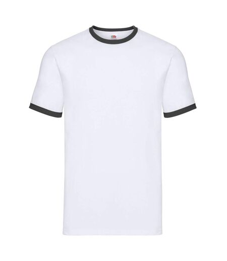 Mens Ringer T-shirt White Black Fruit Of The Loom