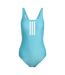 Womens/ladies Triple Stripe One Piece Swimsuit Cyan Adidas-2