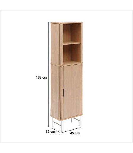 Colonne 1 porte et 2 niches effet bois clair LIORA - Beige