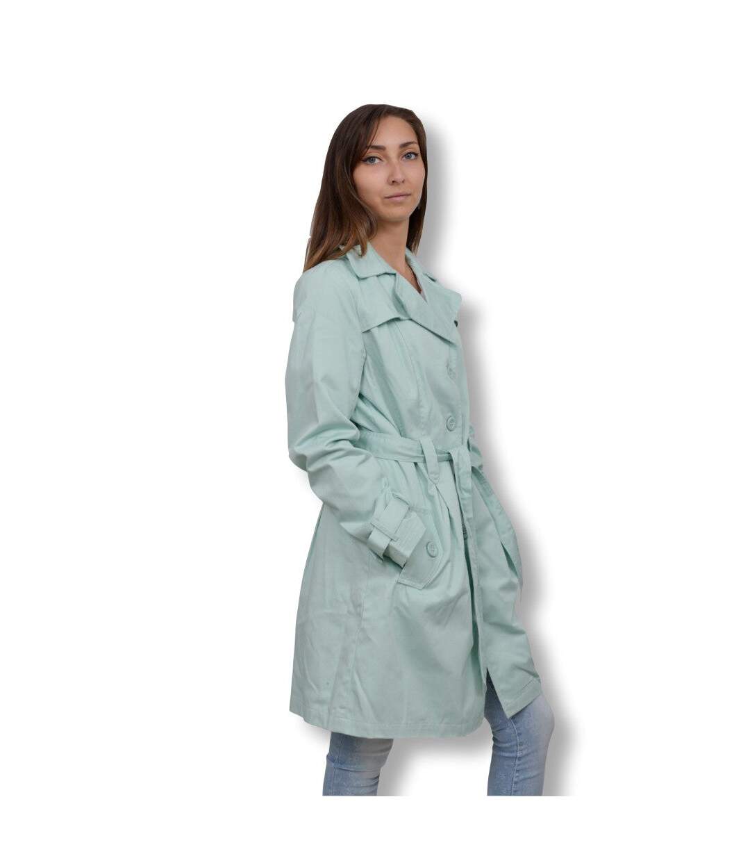 Trench femme manches longues de couleur vert longueur 3/4-3