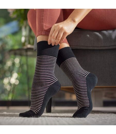 Ladies 9 Pack Non-Binding Cotton Crew Socks with Stripes Patterned