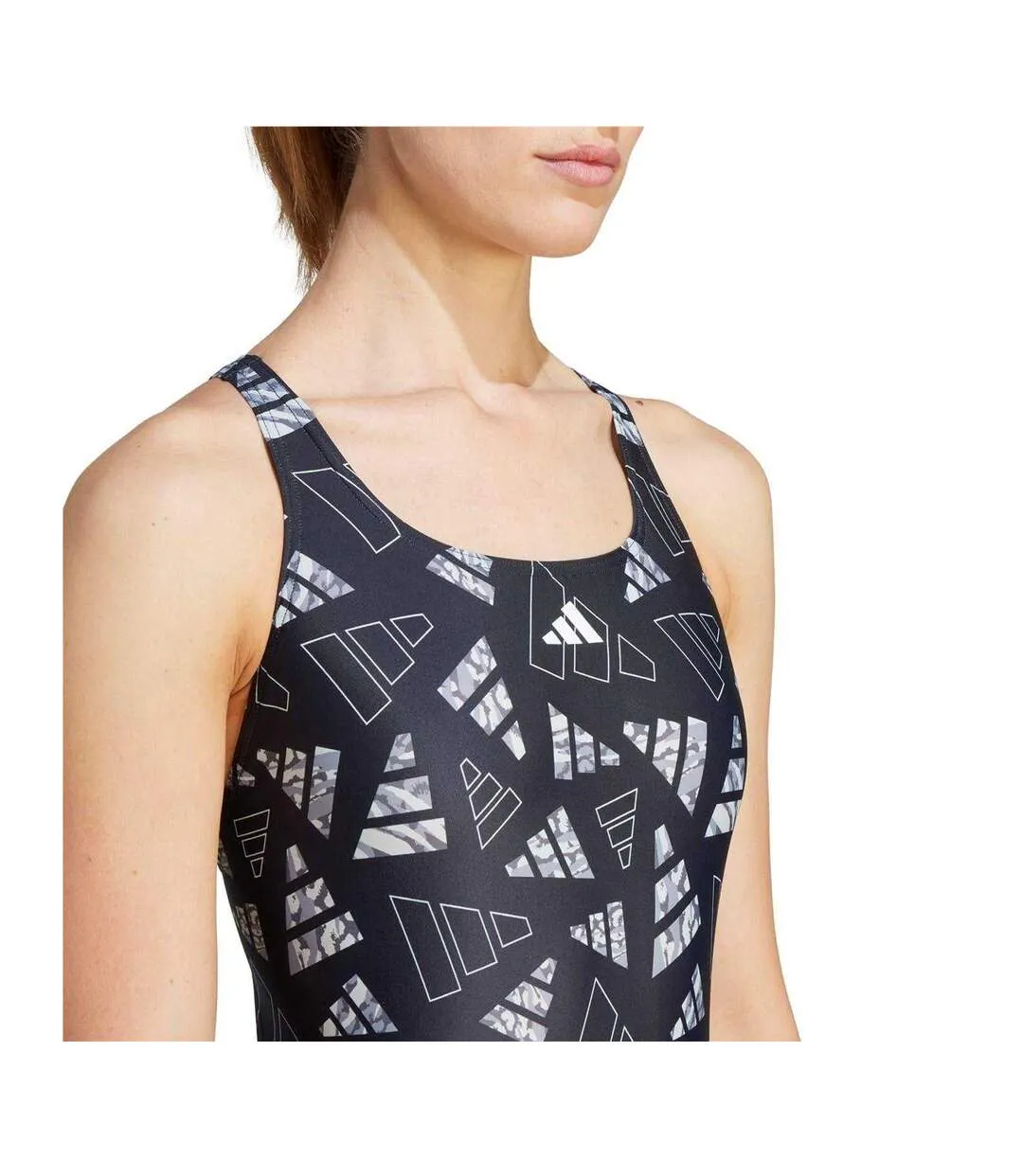 Womens/ladies Bar Logo One Piece Swimsuit Black Adidas-4