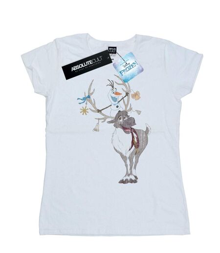 Disney Femme/Les femmes Frozen Sven et Olaf ornements de Noël T-Shirt coton (Blanc) - UTBI22016