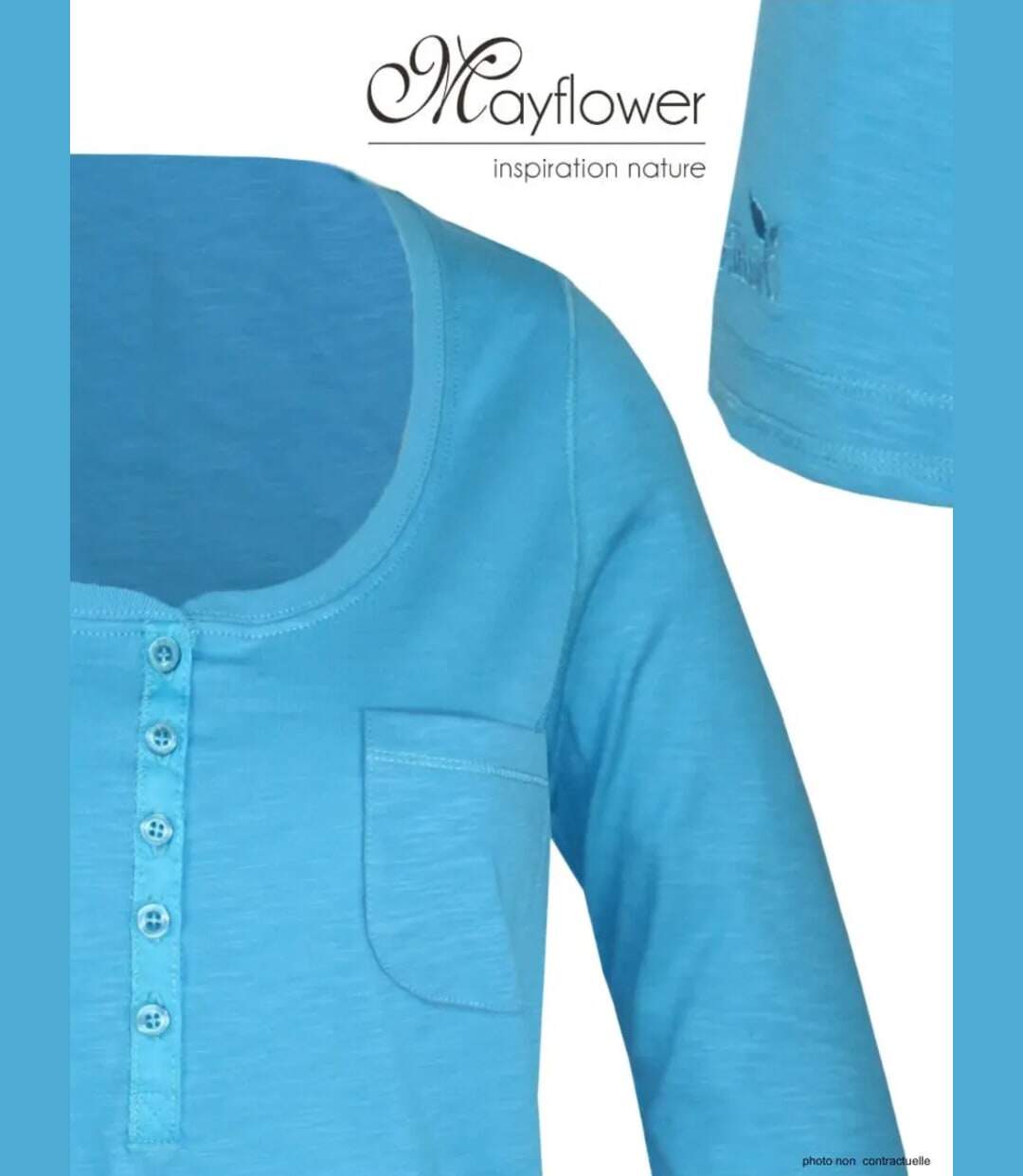 MAYFLOWER DIMITRI1 - Tee-shirt manches 3/4 bleu : maille flammée et confort pur coton-4
