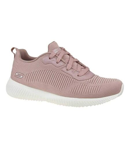 Womens/ladies Bobs Sport Squad Tough Talk Shoes Pink White Skechers