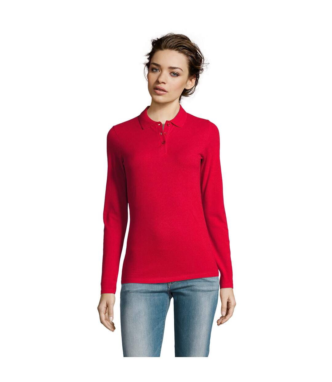 SOLS Womens/Ladies Perfect Long Sleeve Pique Polo Shirt (Red) - UTPC2908-1
