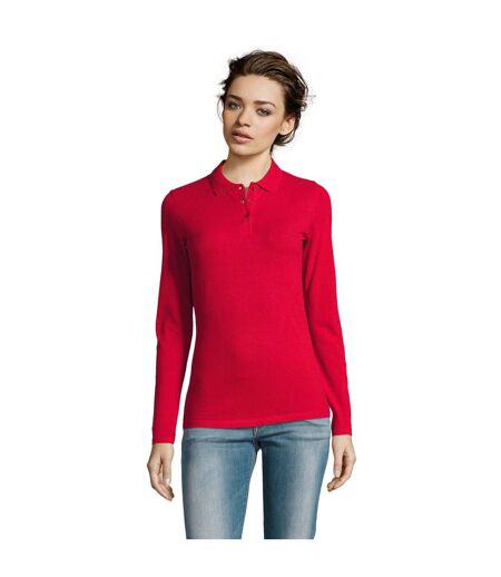 SOLS Womens/Ladies Perfect Long Sleeve Pique Polo Shirt (Red) - UTPC2908