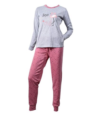 Pyjama Femme Long Fantaisie Doublé Polaire F9574 FLAMINGO Gris