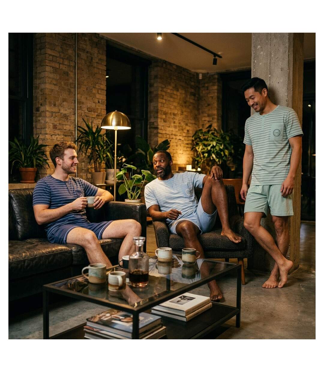 OZABI Pack 3 Pyjamas Courts Homme Coton Majoritaire, Col Bouton-4