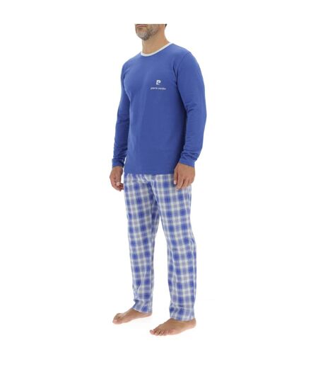Ensemble Pyjama long homme en popeline à carreaux et Logo poitrine Pierre Cardin