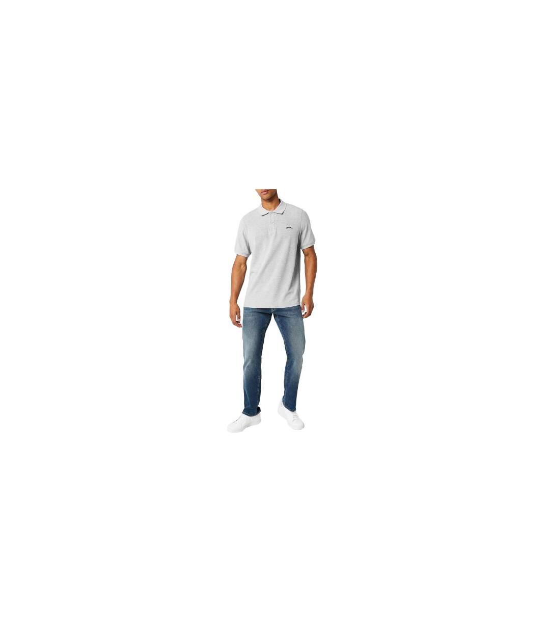 Mens Embroidered Logo Polo Shirt Grey Marl Slazenger-1