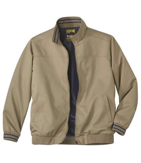 Men's Beige Twill Jacket - Full Zip - Water-Repellent