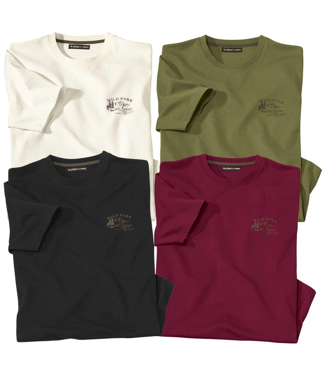 Pack of 4 Men's Casual T-Shirts - Black Khaki Burgundy Ecru  Atlas For Men