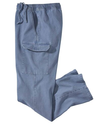 Men's Light Blue Stretchy Denim Cargo Trousers