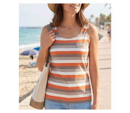 MAYFLOWER DONUT1 — Débardeur taupe / orange femme coton : le confort d'un style casual dynamique