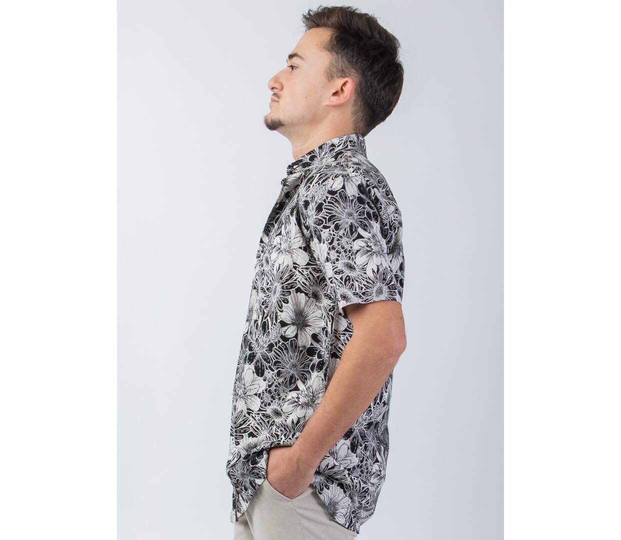 Chemise homme été casual LORENZO motif fleuri noir Coton Du Monde-3