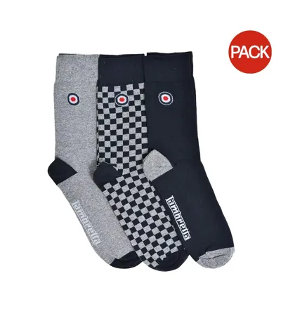 Pack Of 3  Mens Checked Socks  Grey Navy Lambretta