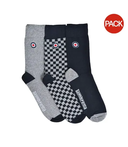 Pack Of 3  Mens Checked Socks  Grey Navy Lambretta