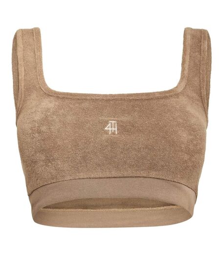 Womens/ladies Drift Strappy Plush Crop Top Beige 4th & Reckless