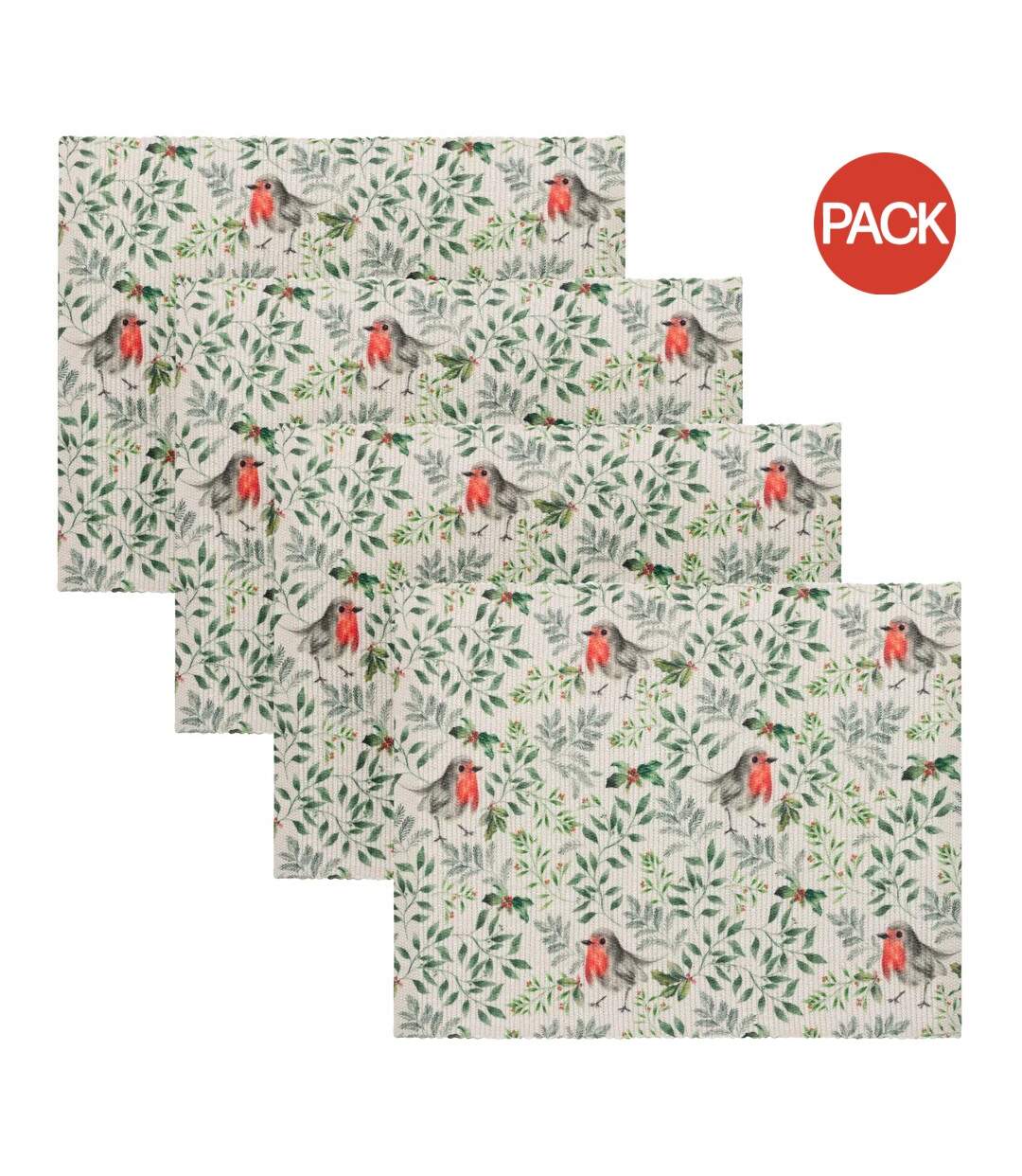 Pack of 4  Christmas festive robin placemat  46cm x 36cm green Evans Lichfield-1