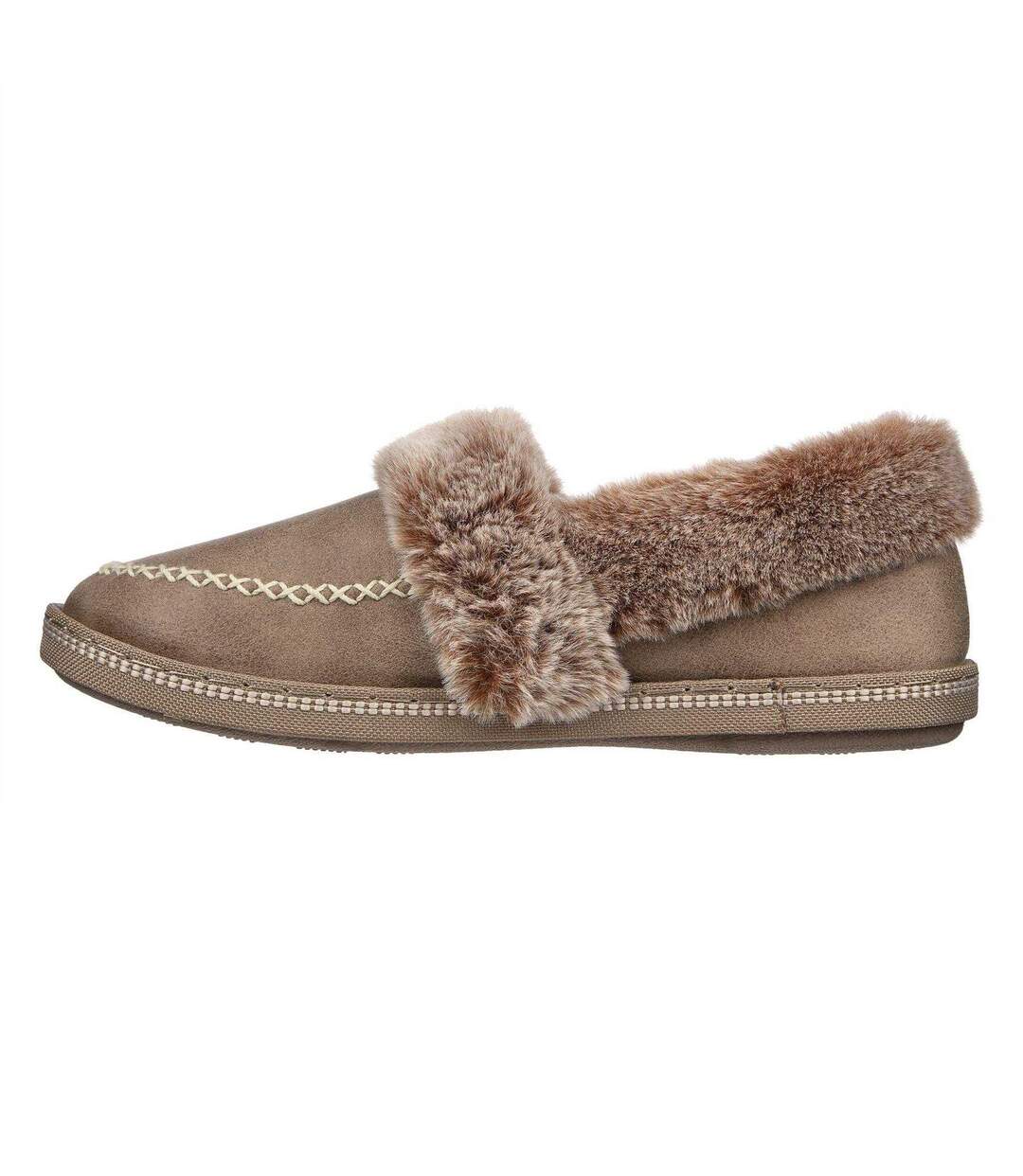 Womens/ladies Cosy Campf Leather Slippers Taupe Skechers-2