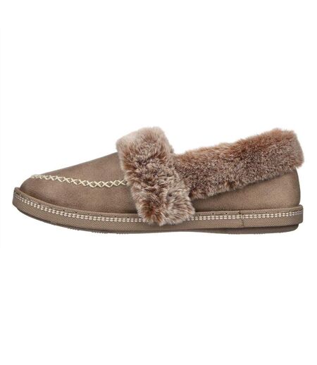 Womens/ladies Cosy Campf Leather Slippers Taupe Skechers
