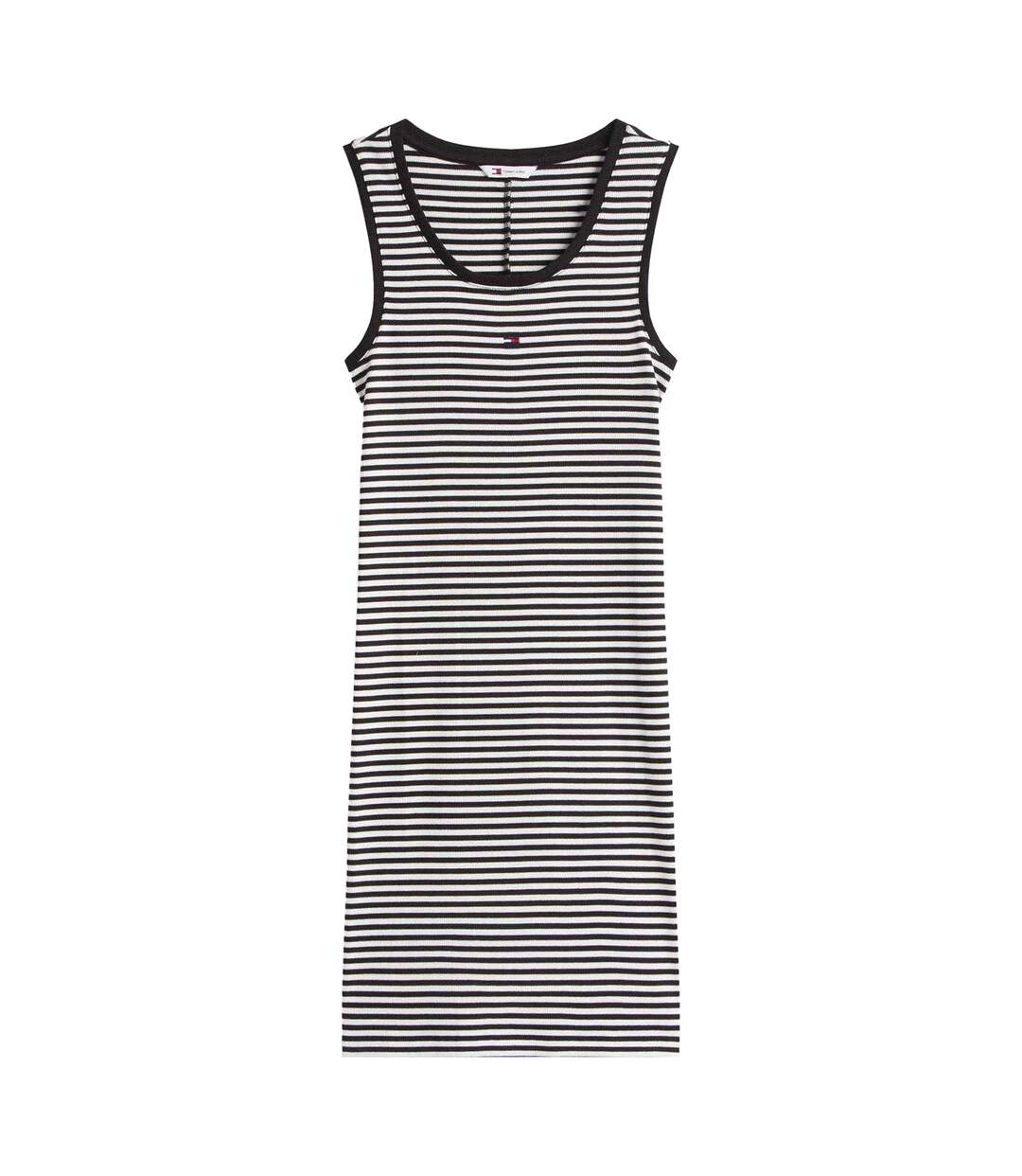 Womens/ladies Essential Ribbed Slim Tank Dress Black Ecru Tommy Jeans-2