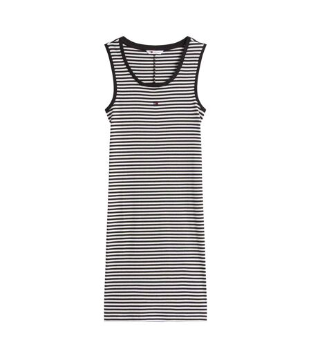 Womens/ladies Essential Ribbed Slim Tank Dress Black Ecru Tommy Jeans