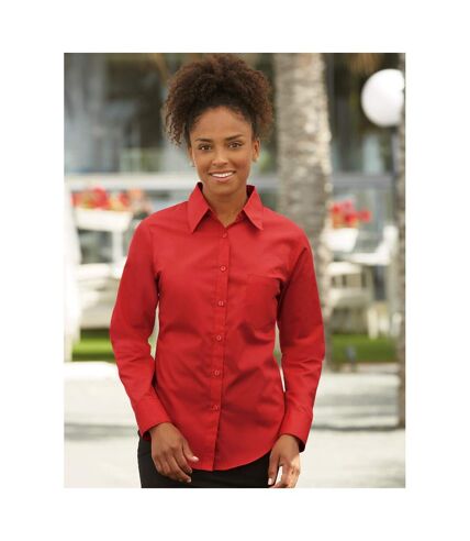 Russell Collection Ladies/Womens Long Sleeve Poly-cotton Easy Care Poplin Shirt (Classic Red)