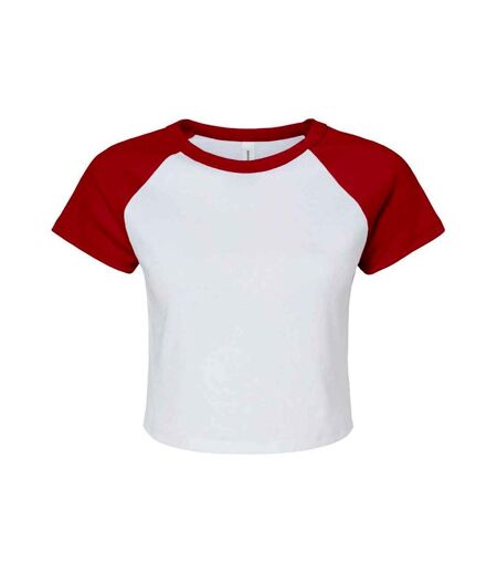 Womens/ladies micro-rib raglan crop top white/red Bella + Canvas