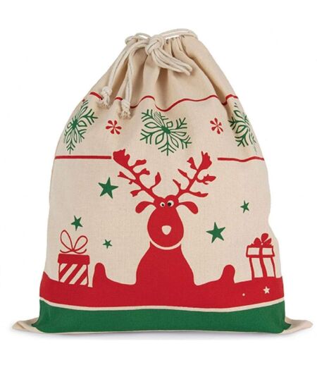 Sac en coton à cordon motifs Noël - Cadeaux - KI0735 - beige naturel