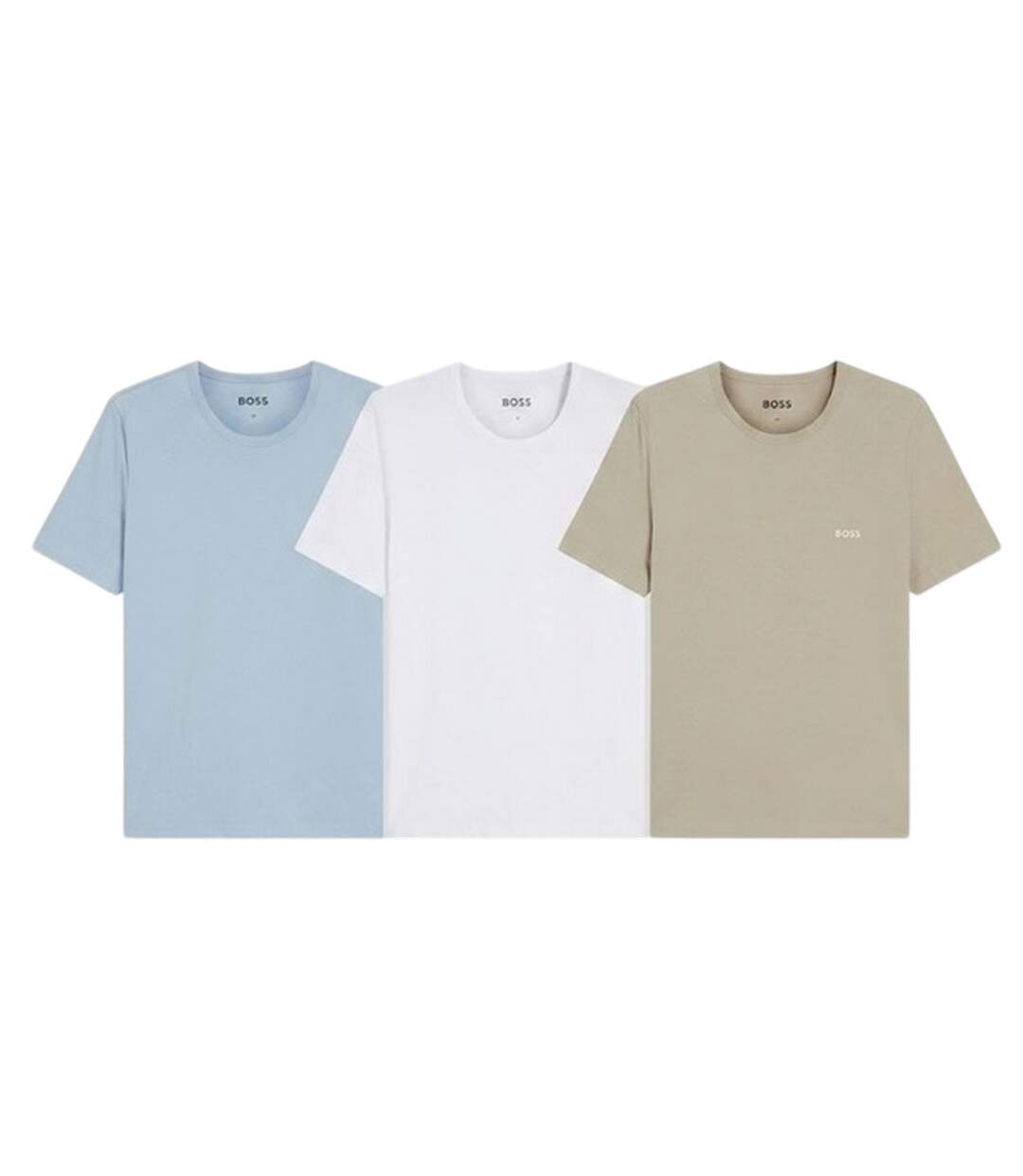 Lot De 3  T-shirts Motif/style Logo Brodé Homme Blanc Bleu Marron Boss-3