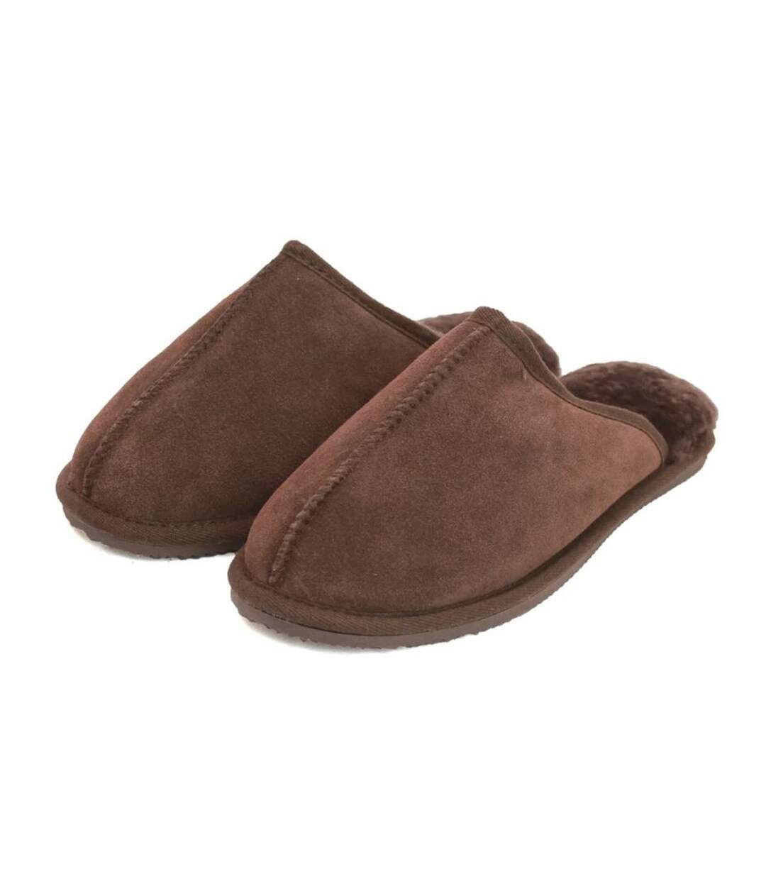 Leather unisex adults sheepskin lined mule slippers chocolate Eastern Counties-1