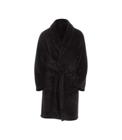 Pierre Roche Mens Flannel Fleece Robe (Black)