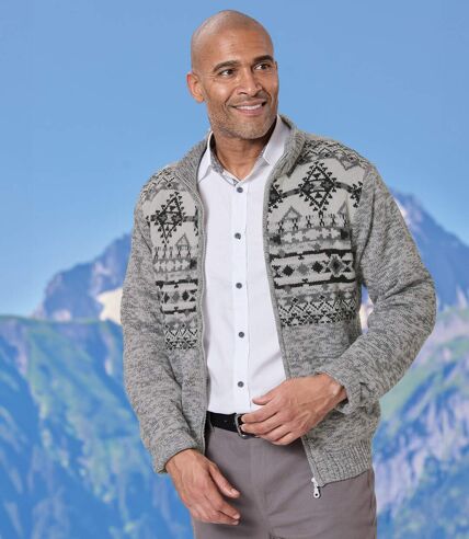 Men's Grey Patterned Knitted Jacket