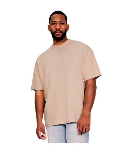 Casual Classics Mens Ringspun Cotton Extended Neckline Oversized T-Shirt (Sand)
