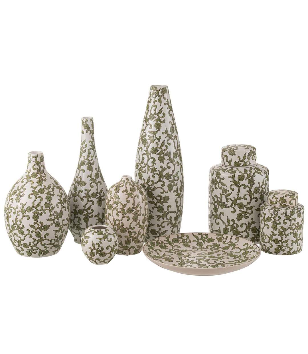Vase Déco en Porcelaine Yezi 53cm Vert & Blanc-2