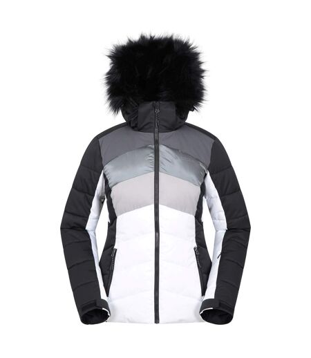 Womens/ladies Cascade Padded Ski Jacket White Black Mountain Warehouse