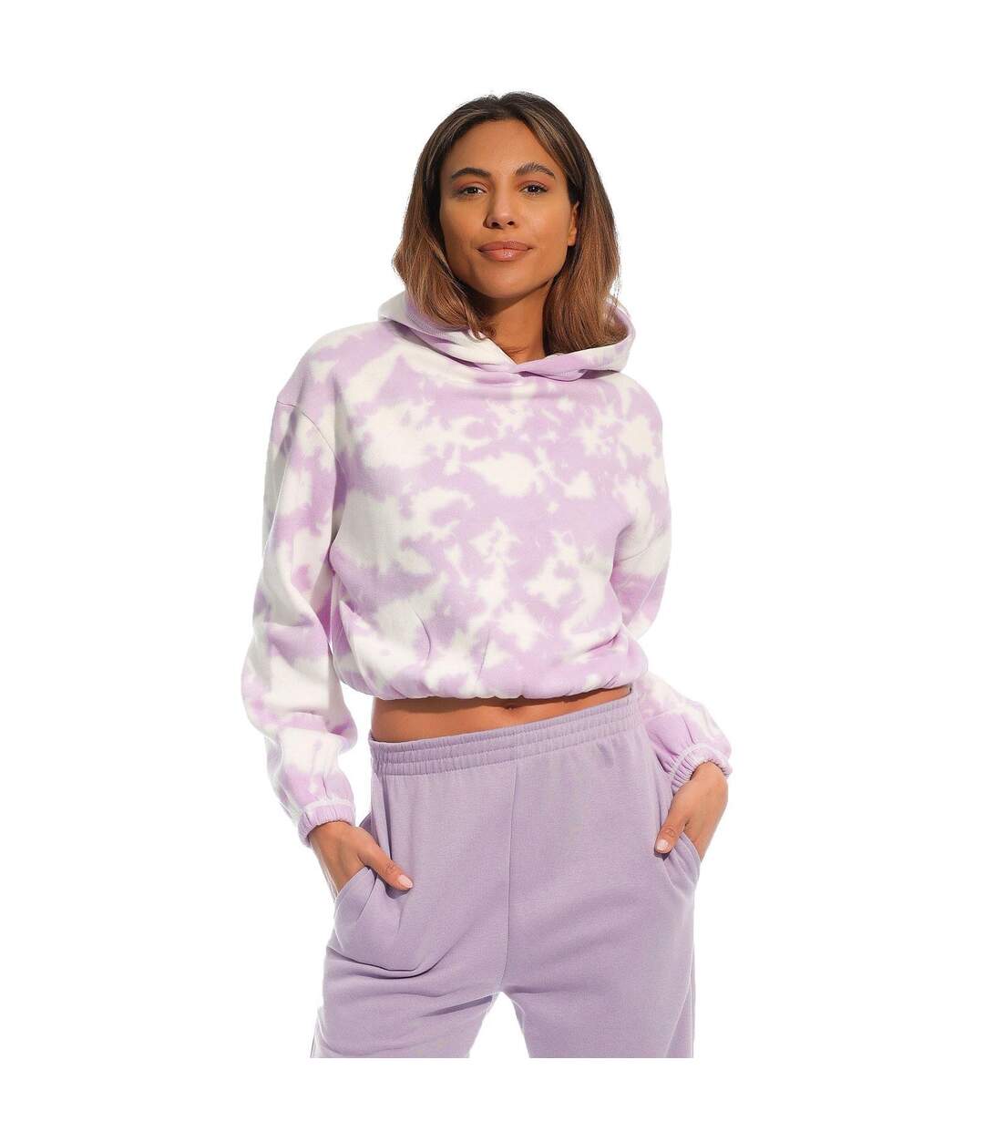 Womens/ladies tie dye crop hoodie purple Light And Shade