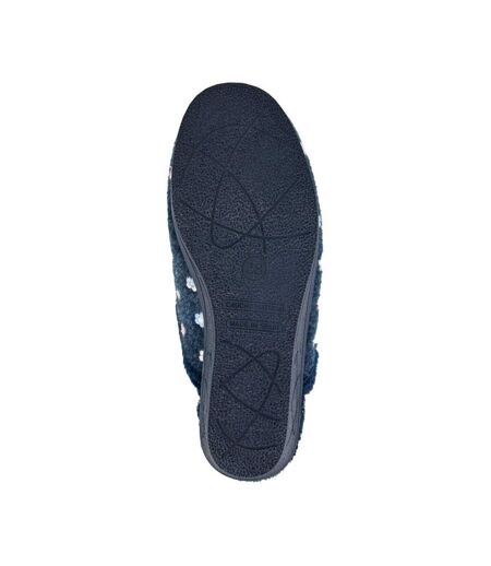 Chaussons Mules Style Broderie Florale Josephine Femme Bleu Marine Sleepers
