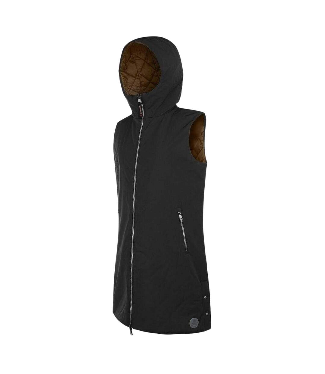 Womens/ladies Hooded Reversible Gilet Black Museum-3