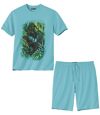 Men's Panther Print Pajama Short Set - Turquoise  Atlas For Men