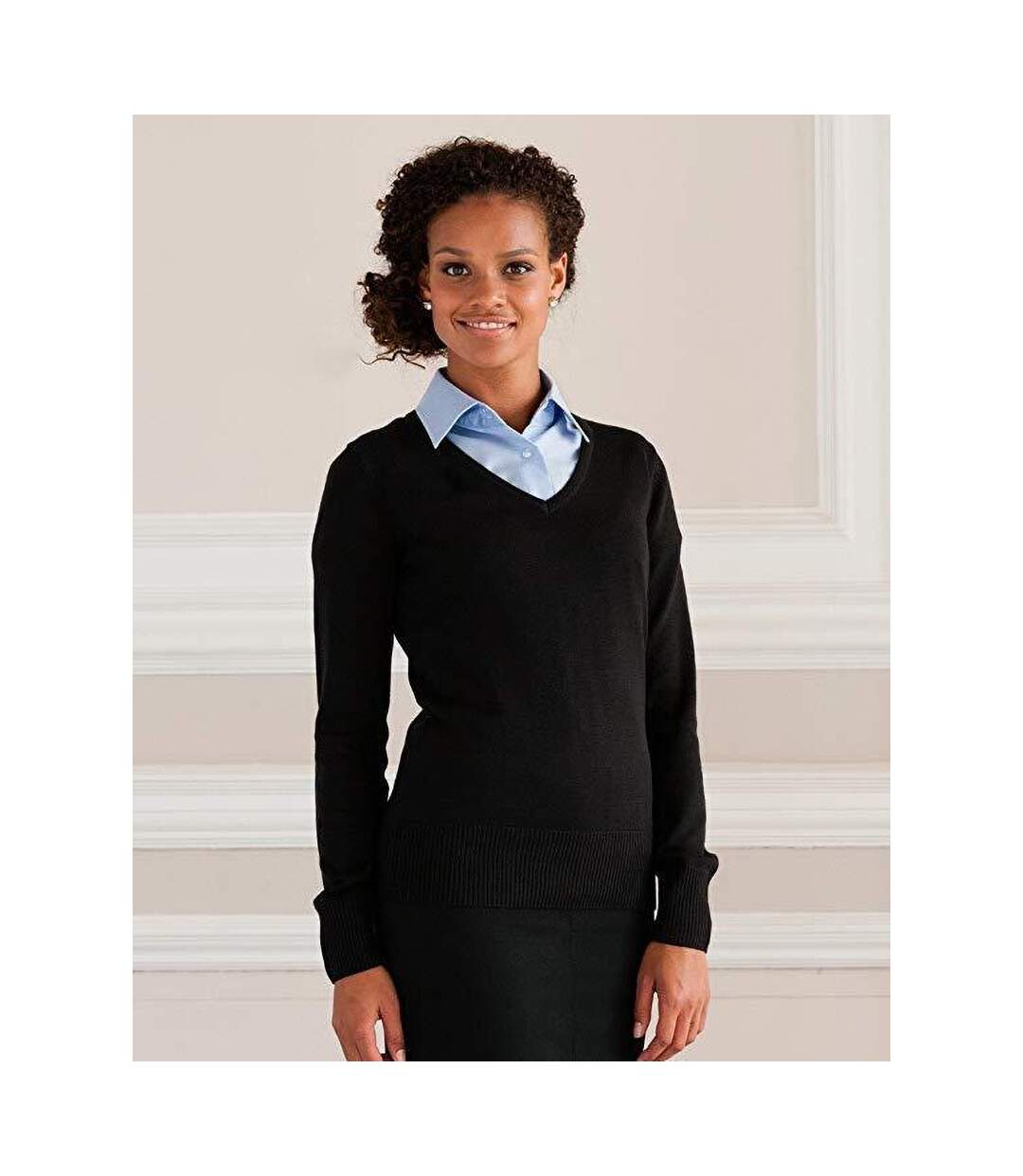 Pull col v collection femme noir Russell