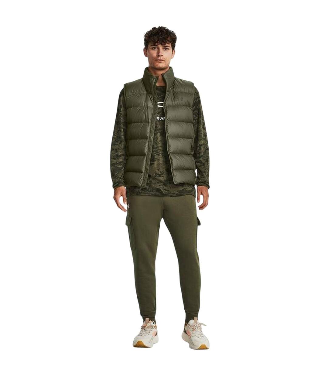 Mens Rival Fleece Cargo Pocket Joggers Marine Od Green Under Armour-1